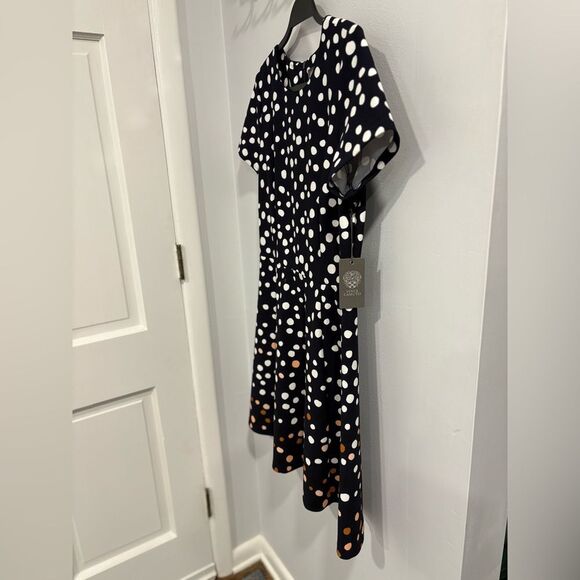 Vince Camuto Navy and White Classic Polka Dot Midi Dress - Picture 3 of 12
